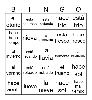 El Tiempo y Las Estaciones Bingo Card