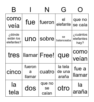Los Elefantes Bingo Card