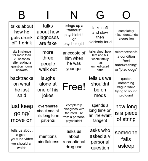 Dr Ong Bingo Card