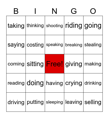 Verbs Bingo Card