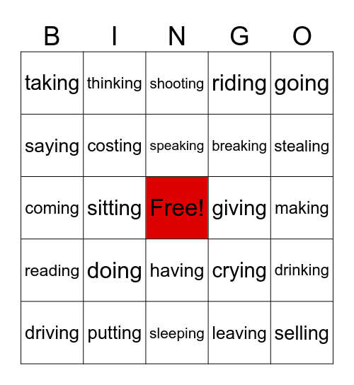 Verbs Bingo Card