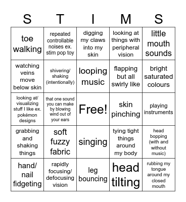 Tort Stims Bingo Card