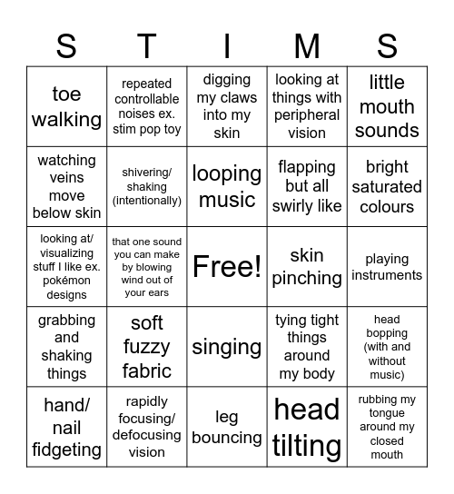 Tort Stims Bingo Card