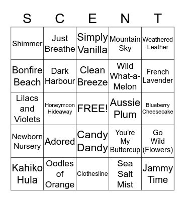 SCENT Bingo Card