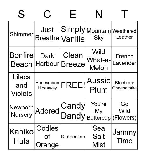 SCENT Bingo Card