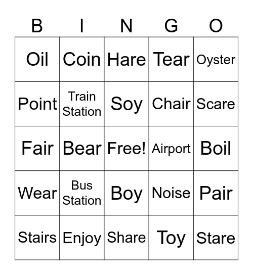 Phonics Bingo Card