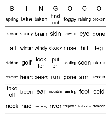 Verbs of the Bingo Card