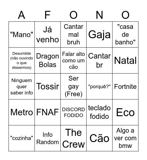 Afonso Bingoh Bingo Card