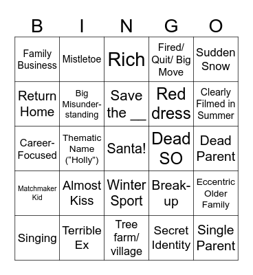 Holiday Movie Bingo Card