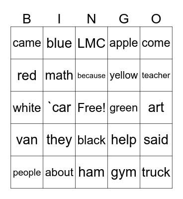 2nd grade Bingo Card