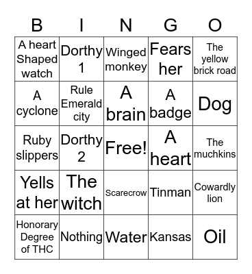 Wizard of Oz Bingo Card
