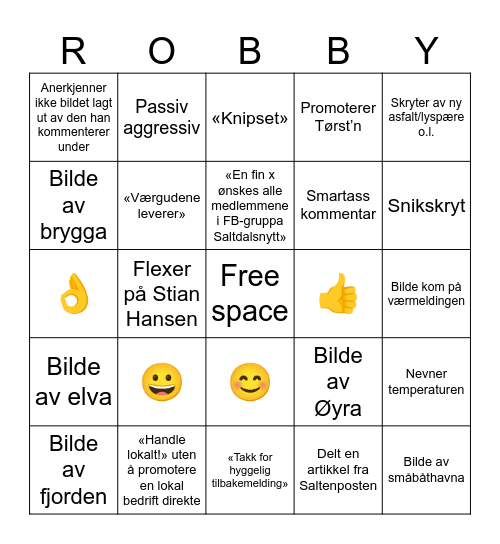 Robert Jentoft-Bingo Card