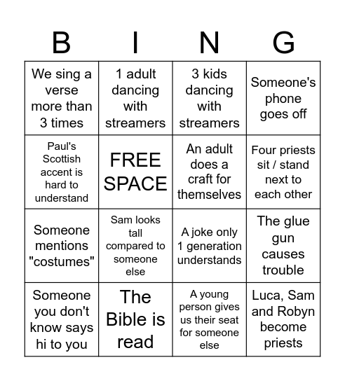 Ordination Bingo Card