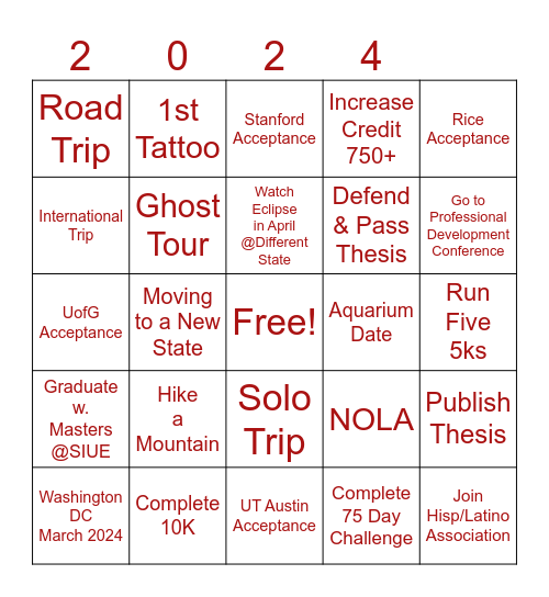 Linda's 2024 Bingo Card