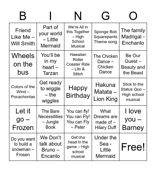 Music Bingo #2 Bingo Card