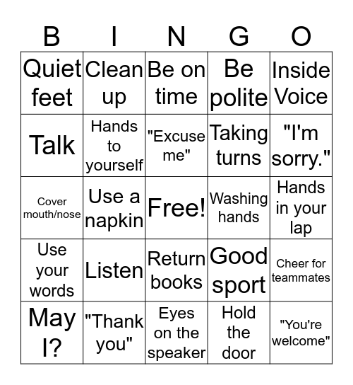 Do you have good manners? Bingo Card