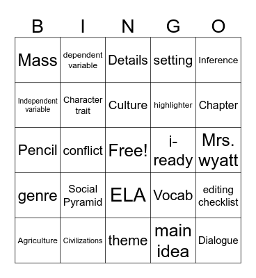 Vocab Review Bingo Card