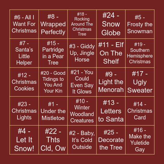 BAUBLE BINGO Card