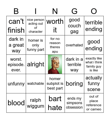 Boys of Bummer Bingo Card