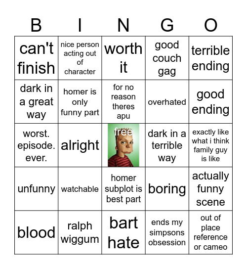 Boys of Bummer Bingo Card