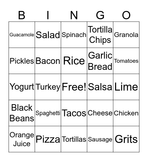 Grocery Bingo Card