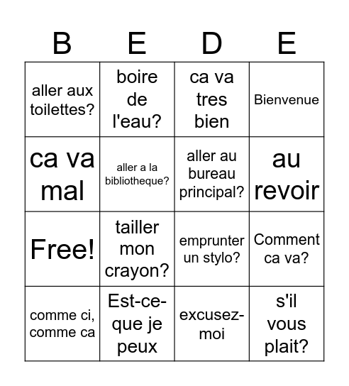 French Expressions Bingo Card