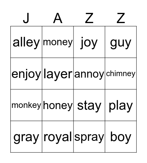 JAZZZZZZ BINGO! Bingo Card