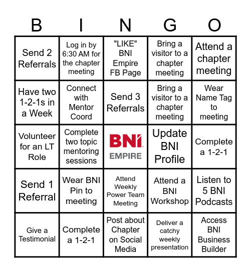 BNI EMPIRE BINGO Card