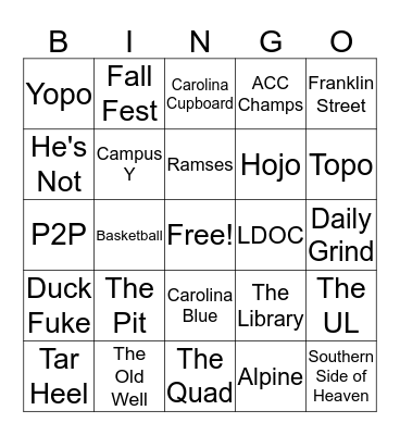 Tar Heel Bingo Card