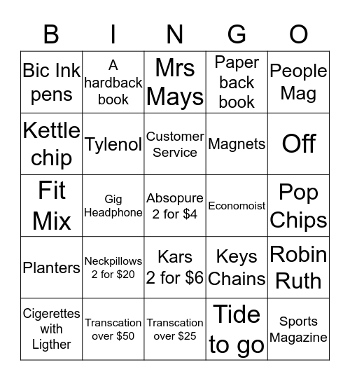 Shellis Bingo Card