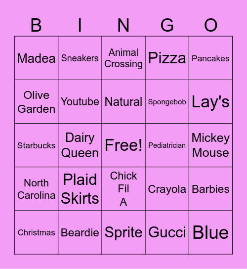 Abby's Barbie and Ken Bingo Card