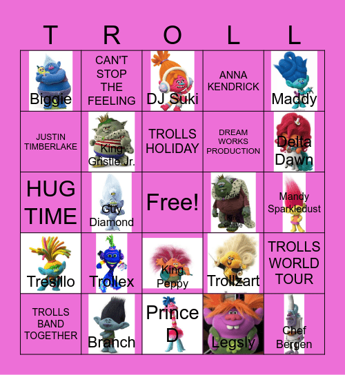 Trolls Bingo Card