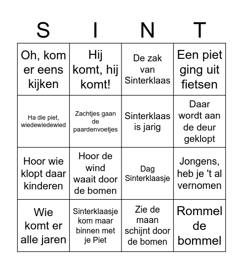Sinterklaasliedjes bingo Card