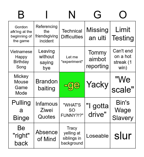 DBG Bingoge Part 5 Bingo Card