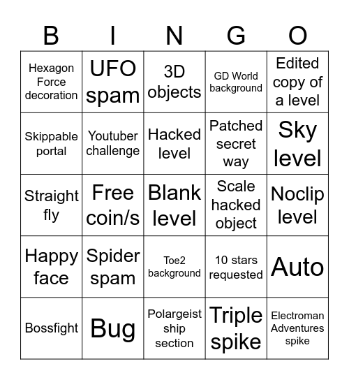 Recent Tab Bingo Card