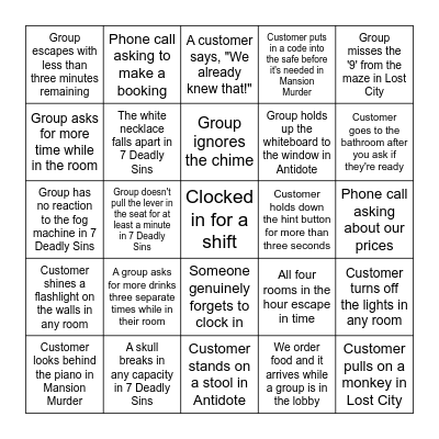 Escapology Bingo 2023 Bingo Card