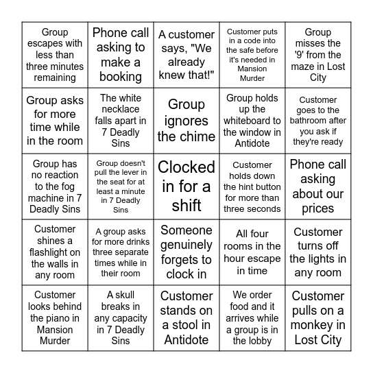 Escapology Bingo 2023 Bingo Card