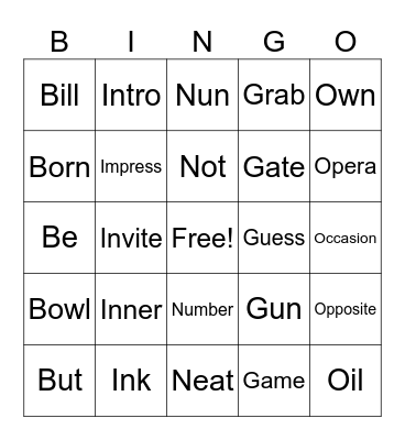 Word Bingo Card