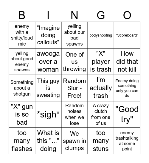 COD Bingo - What we Say/Do Bingo Card