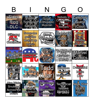 Game Awards 2023 Bingo Card