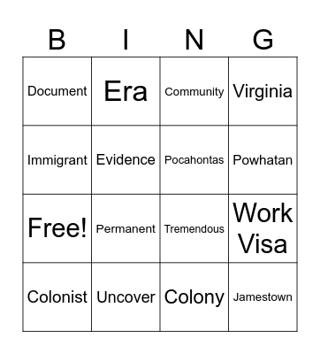 Vocabulary Bingo Card