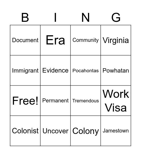 Vocabulary Bingo Card