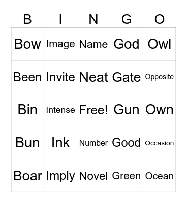 Untitled Bingo Card