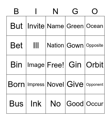 Untitled Bingo Card