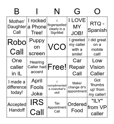 April 1 Bingo Card