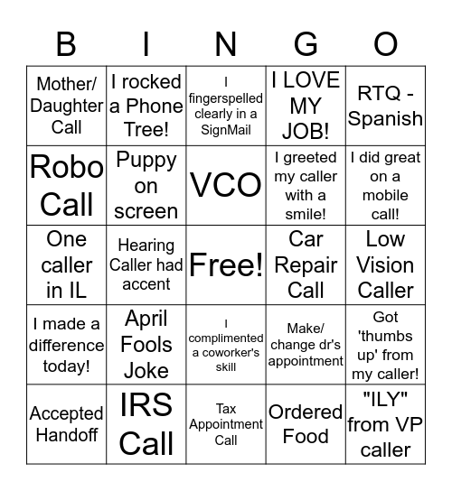 April 1 Bingo Card