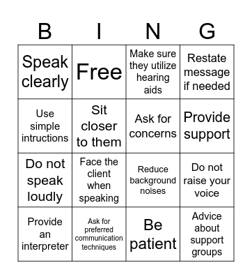 Deaf/Mute Population Nursing Considerations Bingo Card