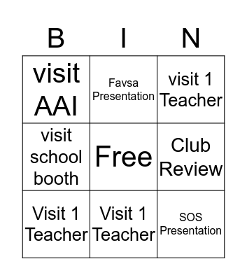School Bingo Card