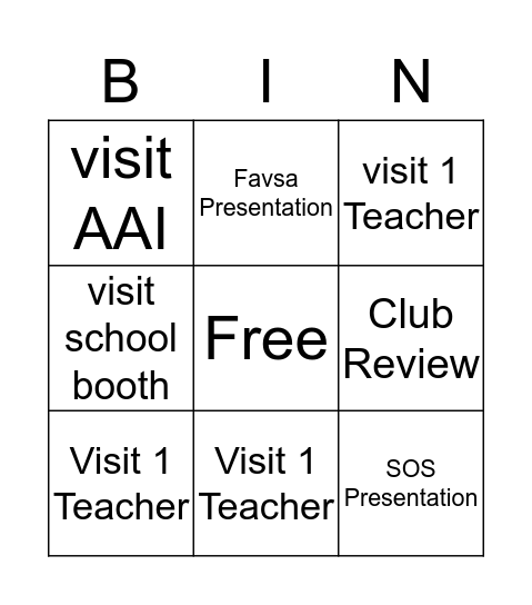 School Bingo Card