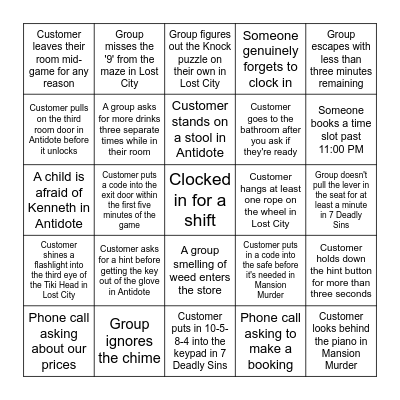 Escapology Bingo 2023 Bingo Card